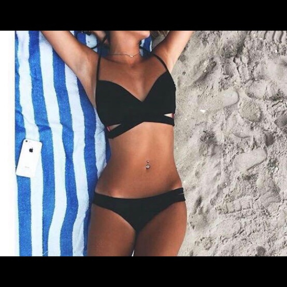 Victoria Secret PINK black wrap-style bikini top